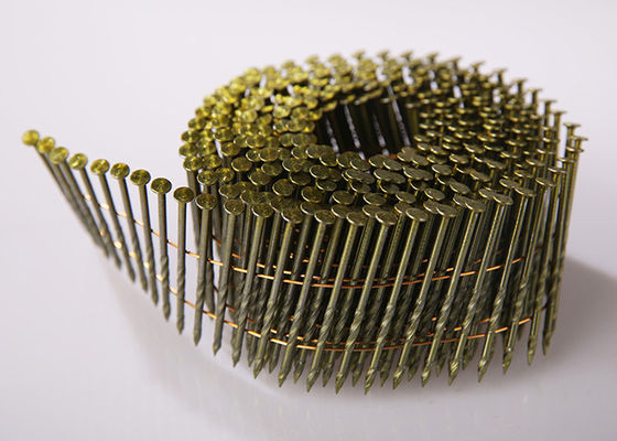 Yellow 15 Degree Coil Nails  Galvanised Screw Shank 57mm For Fencing